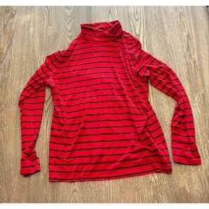ALB Womens Turtle Neck Sweater Long Sleeve Pullover Striped Red Black Size L